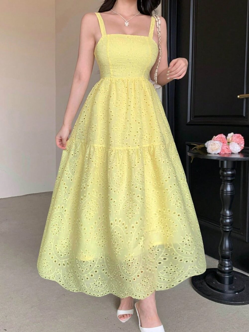Yellow Boho Women's Casual Vacation Style Long Sundress - Picture 6 of 10